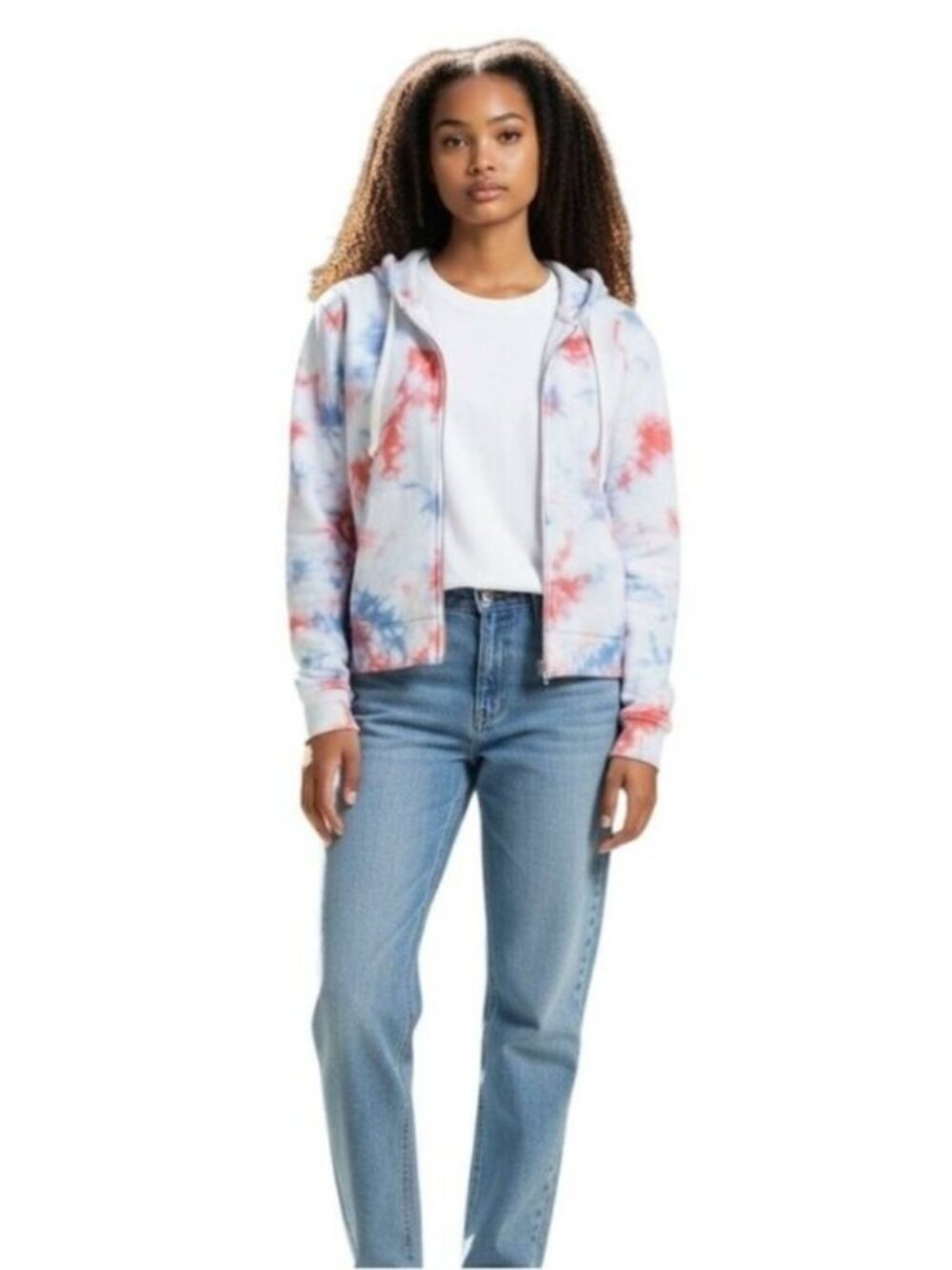 Alternative Eco Fabric Tie Dye Cropped Hoodie Sweatshirt Blue Size Medium